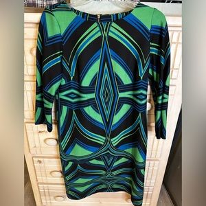 J. TAYLOR Women’s size 8 Dress 3/4 Sleeve Abstract Retro Stretch Shift Mini